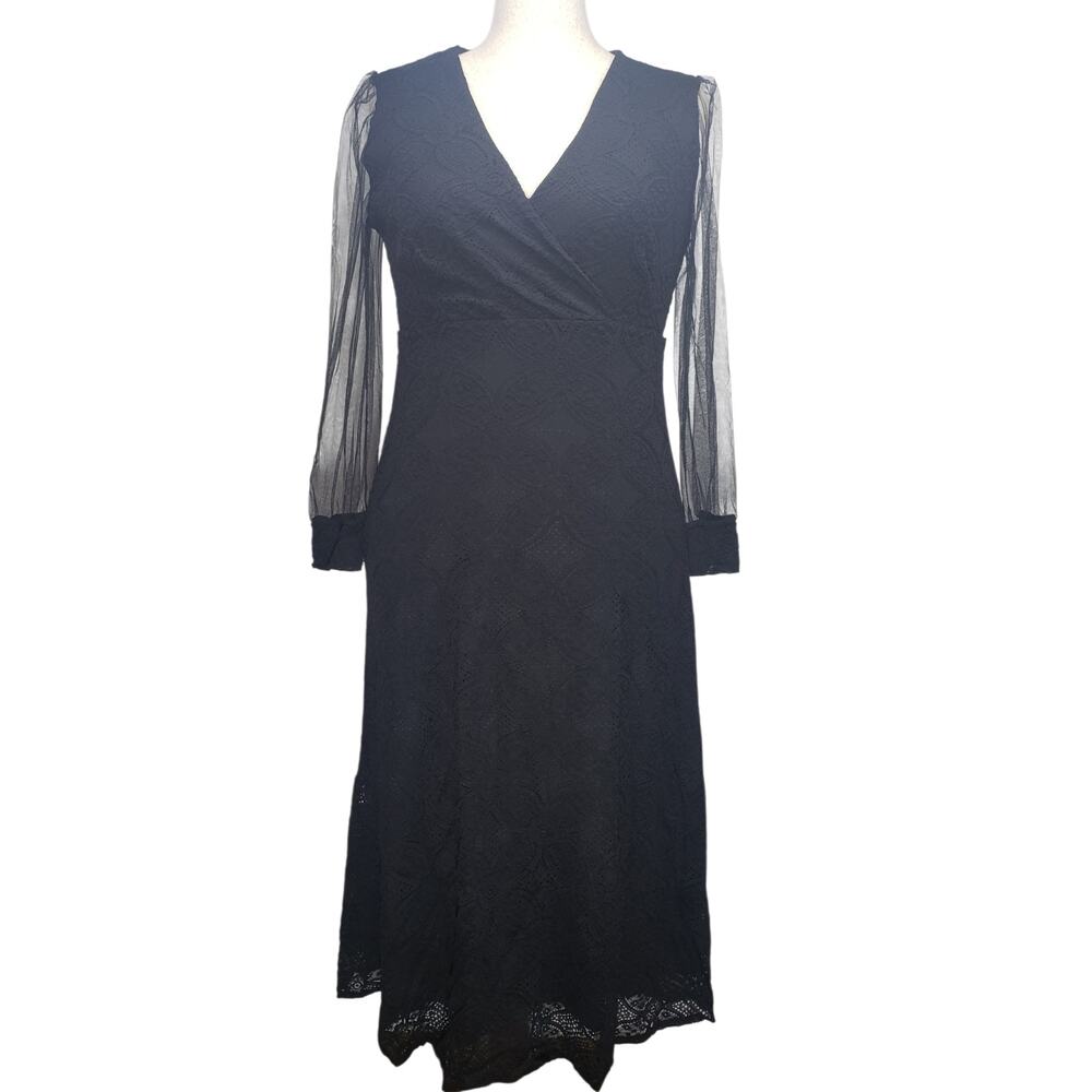 Black Lace Maxi Dress XL • Gothic Witchycore • Mesh Sleeves